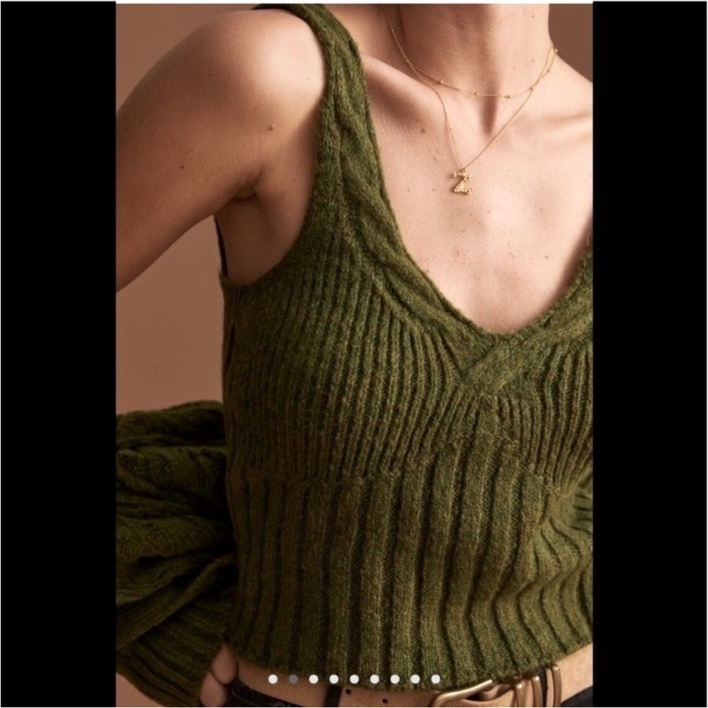 NEW Anthropologie Green Cable-Knit Tank Top, XS